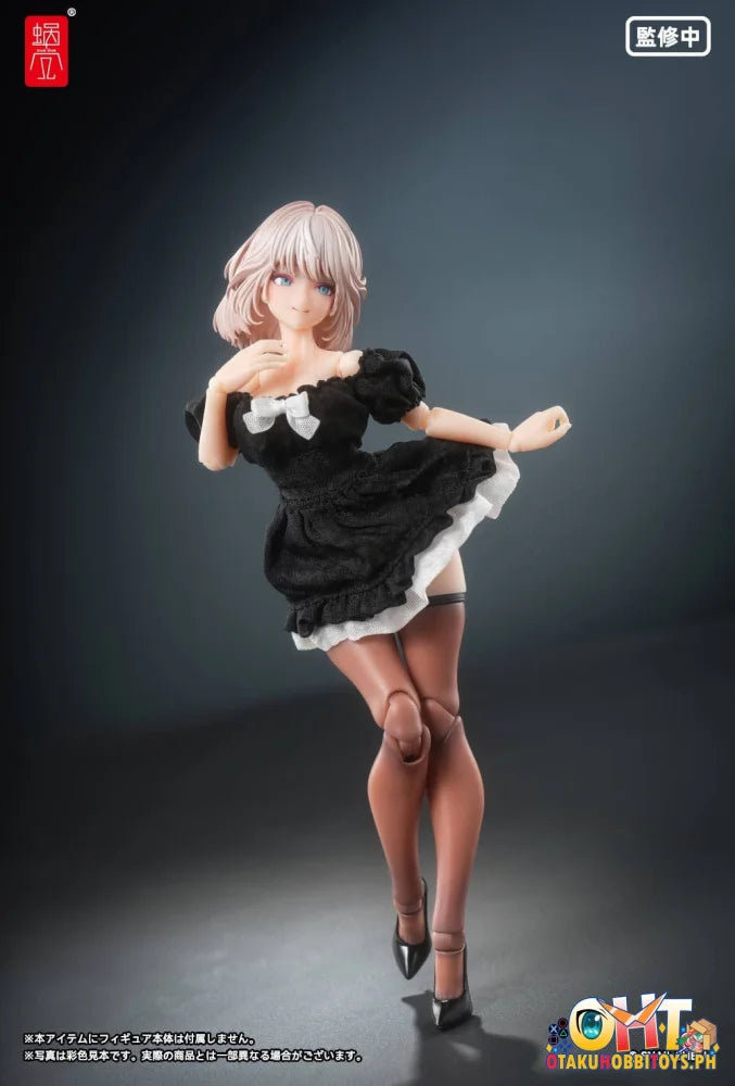 Snail Shell 1/12 Puff Sleeves One-Piece Dress (Black) Articulated Figure