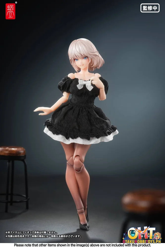 Snail Shell 1/12 Puff Sleeves One-Piece Dress (Black) Articulated Figure